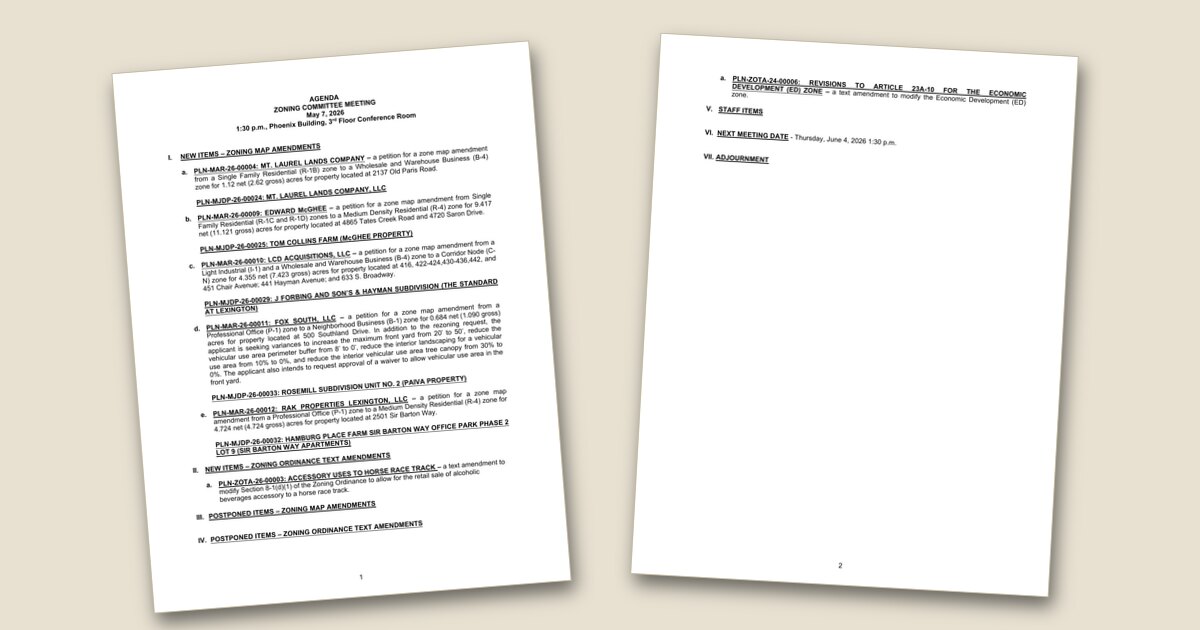 Cover page of the Planning Commission Zoning (Sub) Committee – May 07, 2026 agenda PDF