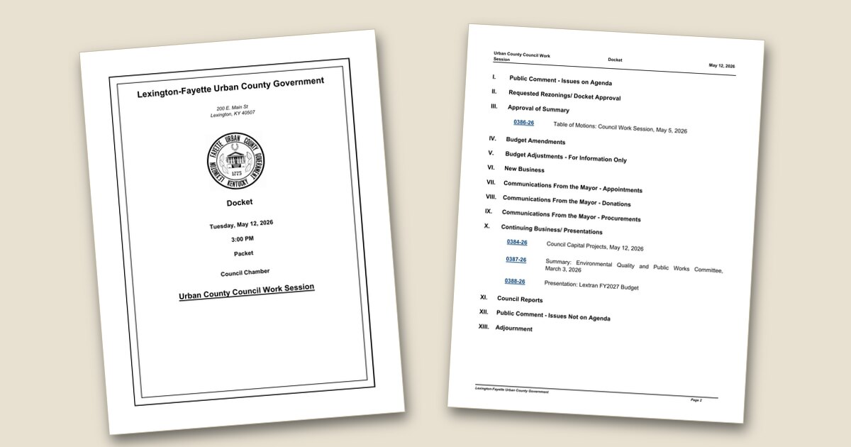 Cover page of the Council Work Session – May 12, 2026 agenda PDF
