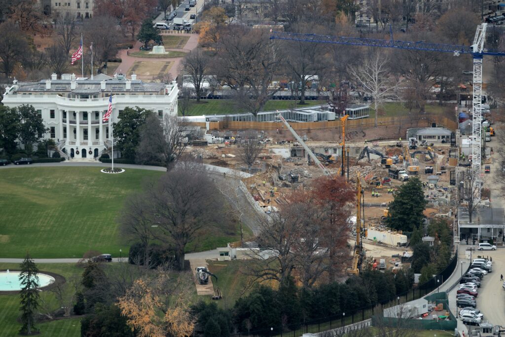 Demolition work continued where the East Wing once stood at the White House on Dec. 8, 2025 in Washington, D.C. President Donald Trump ordered the 123-year-old East Wing and Jacqueline Kennedy Garden leveled to make way for a new 90,000-square-foot ballroom that he says will cost around $300 million and will be paid for with private donations. A U.S. Senate Republican bill released May 4, 2026, asks for $1 billion in taxpayer funds for security for the project. (Photo by Chip Somodevilla/Getty Images)