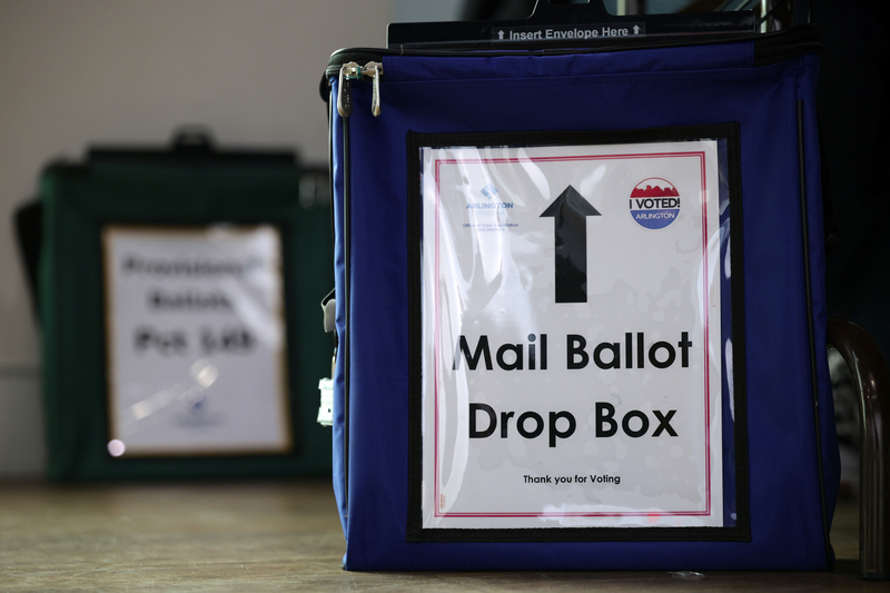: A mail ballot drop box is seen at a polling station on November 4, 2025 in Arlington, Virginia. Virginians hit the poll on Election Day to pick their next governor. (Photo by Alex Wong/Getty Images)
