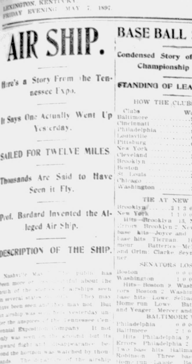 Before Kitty Hawk, Lexington looked up: the mystery airship craze of 1897