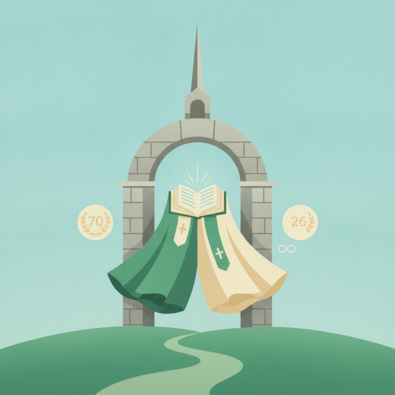 An illustration featuring a stone archway