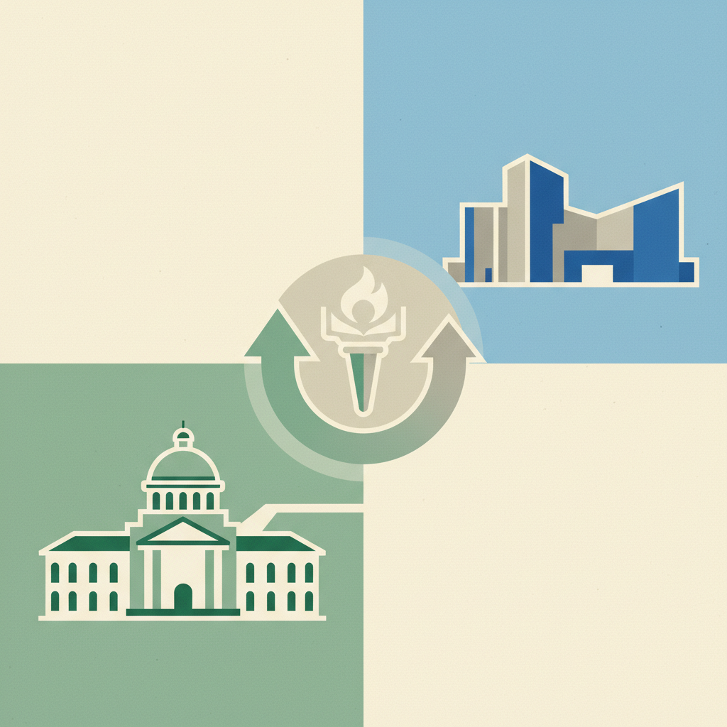An illustration divided into a four-