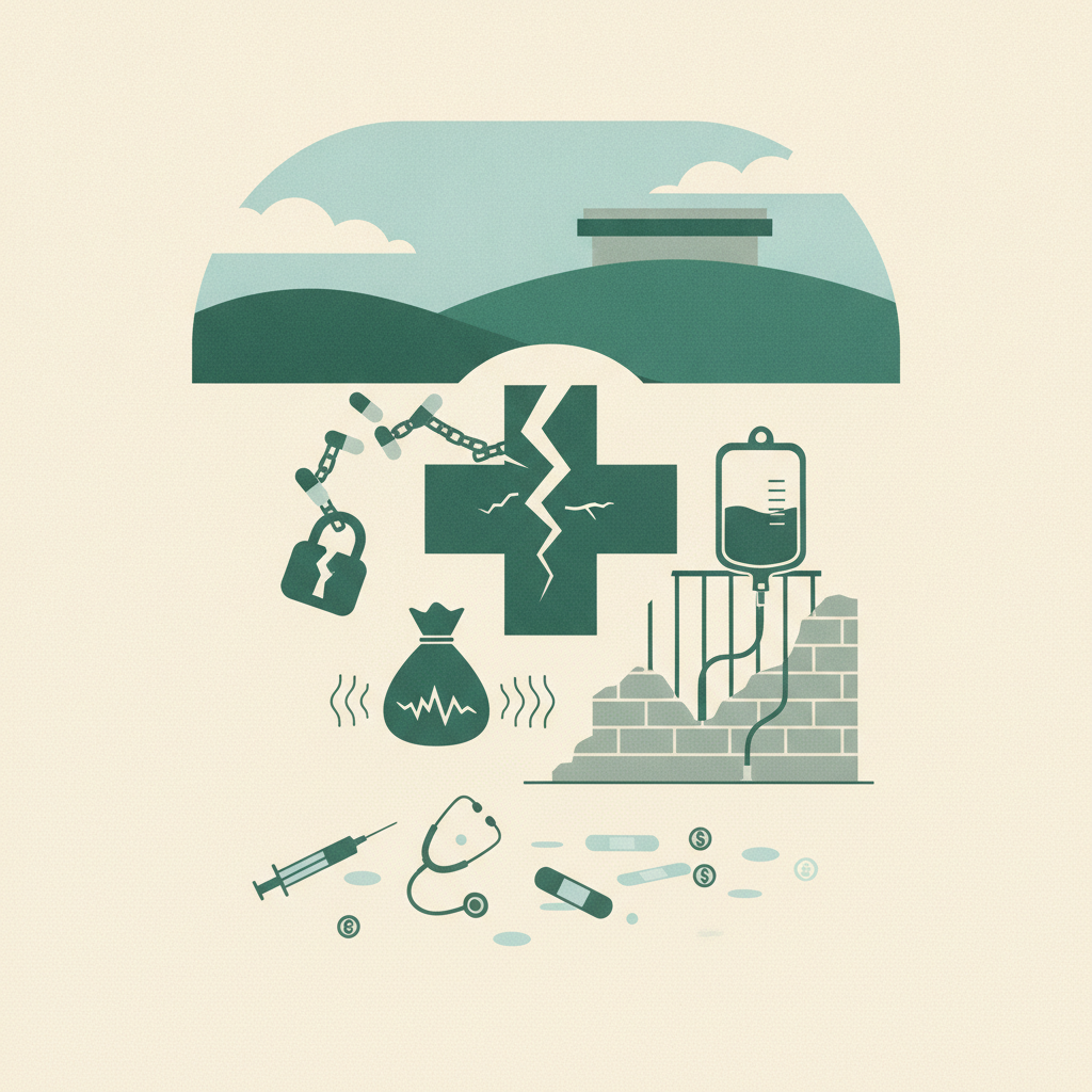 An editorial illustration depicting the collapse of