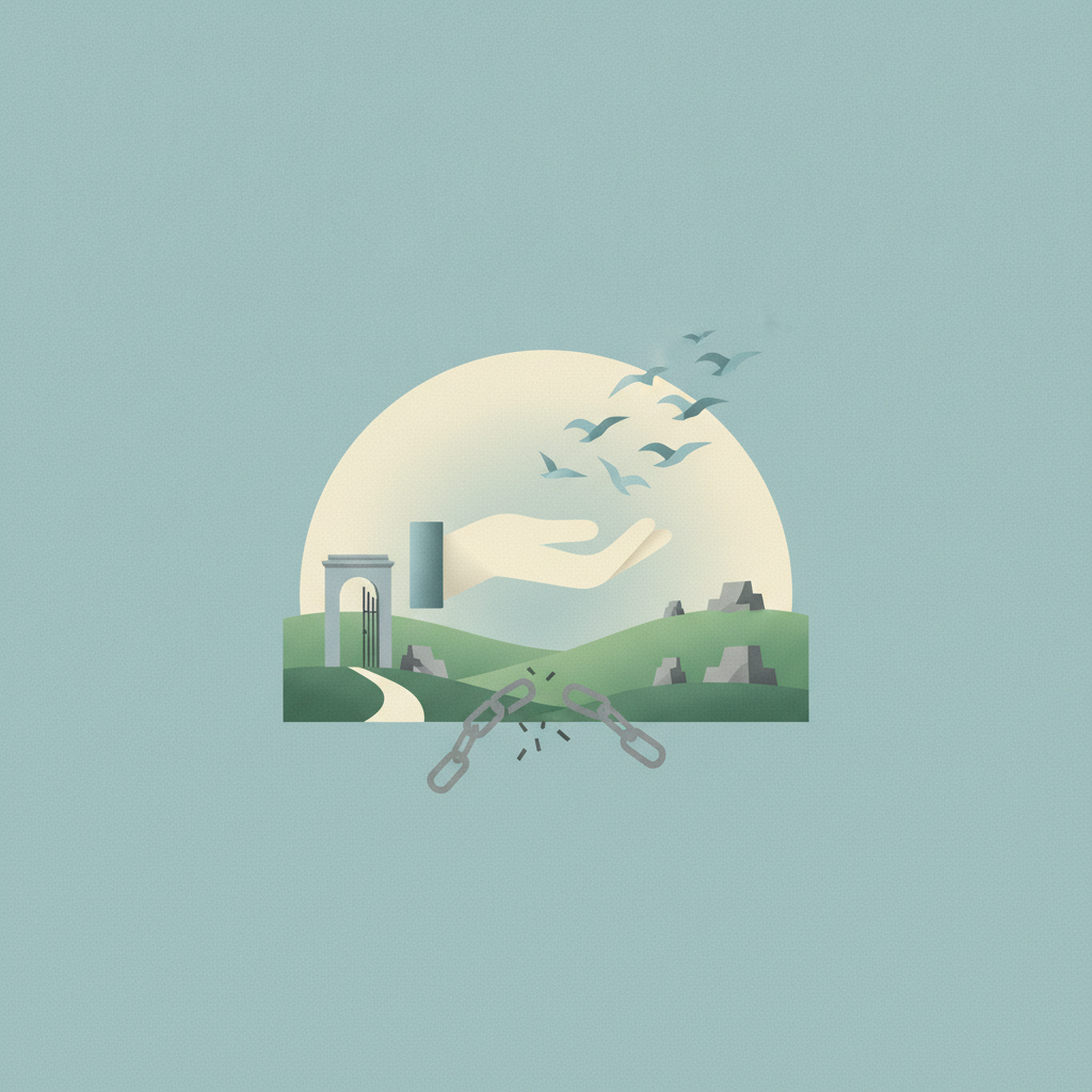 An illustration symbolizing freedom and pardon, set