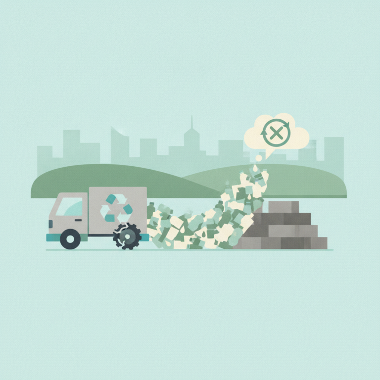 An illustration of a recycling truck with