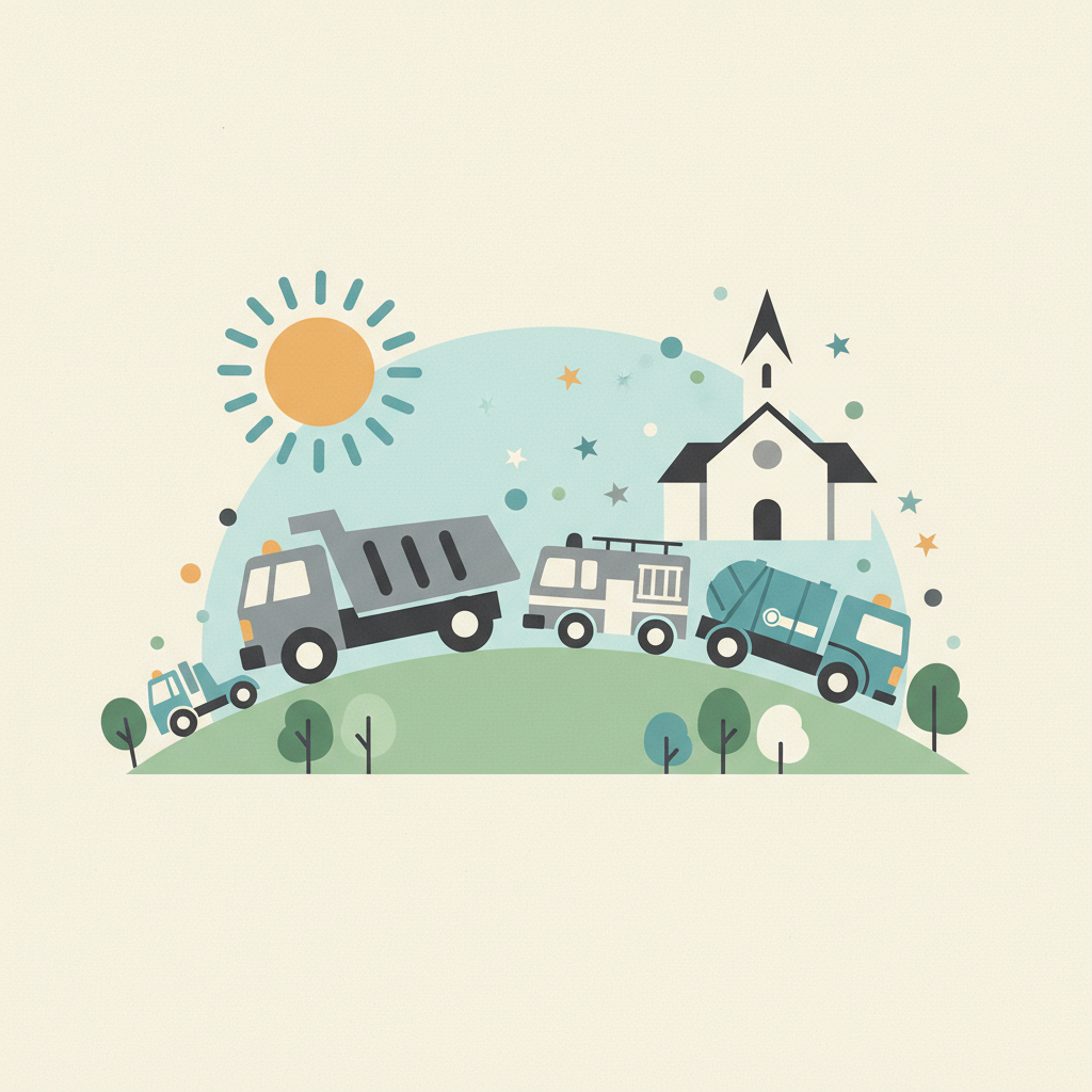 An illustration of various utility vehicles—including