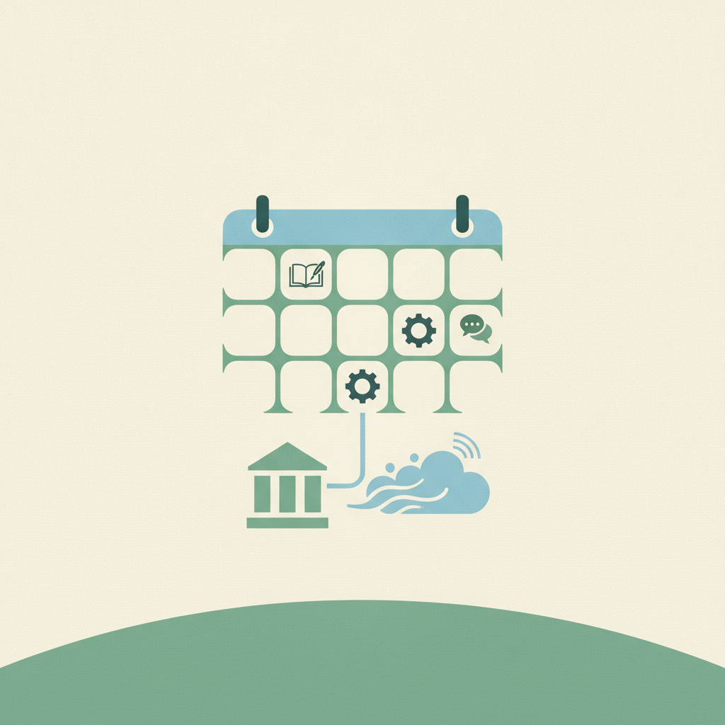 An illustration of a calendar featuring icons for