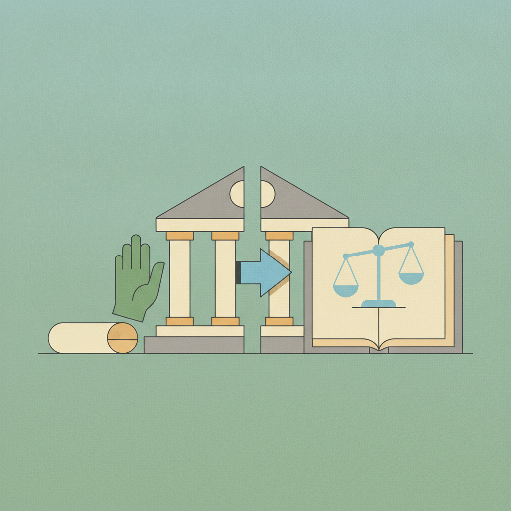 An illustration depicting legal or regulatory mediation,