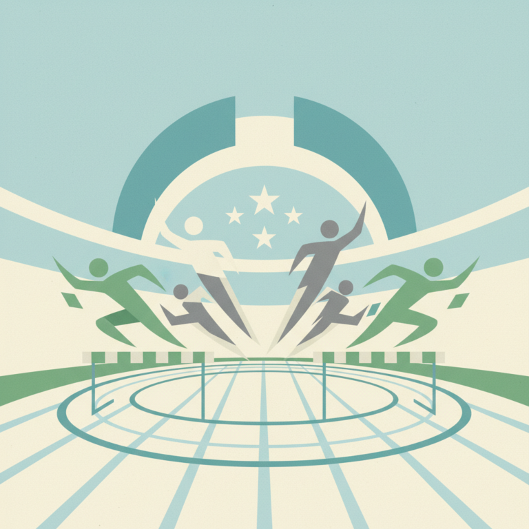 An illustration of stylized track and field