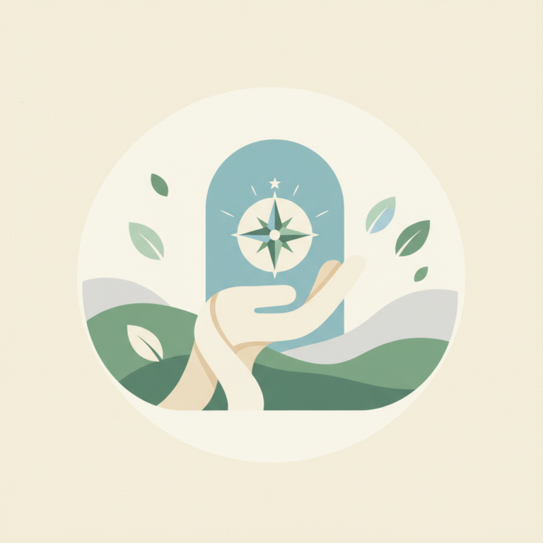 A minimalist, circular illustration in soft