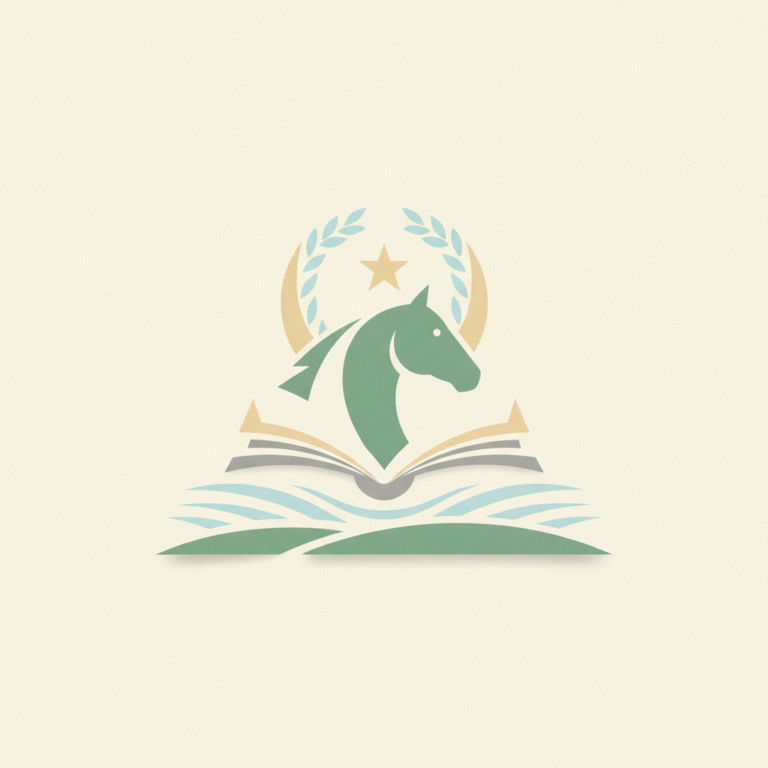 An illustrated logo featuring a muted green