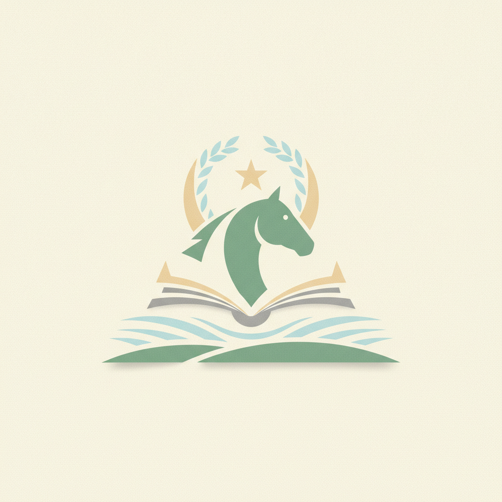 An illustrated logo featuring a muted green