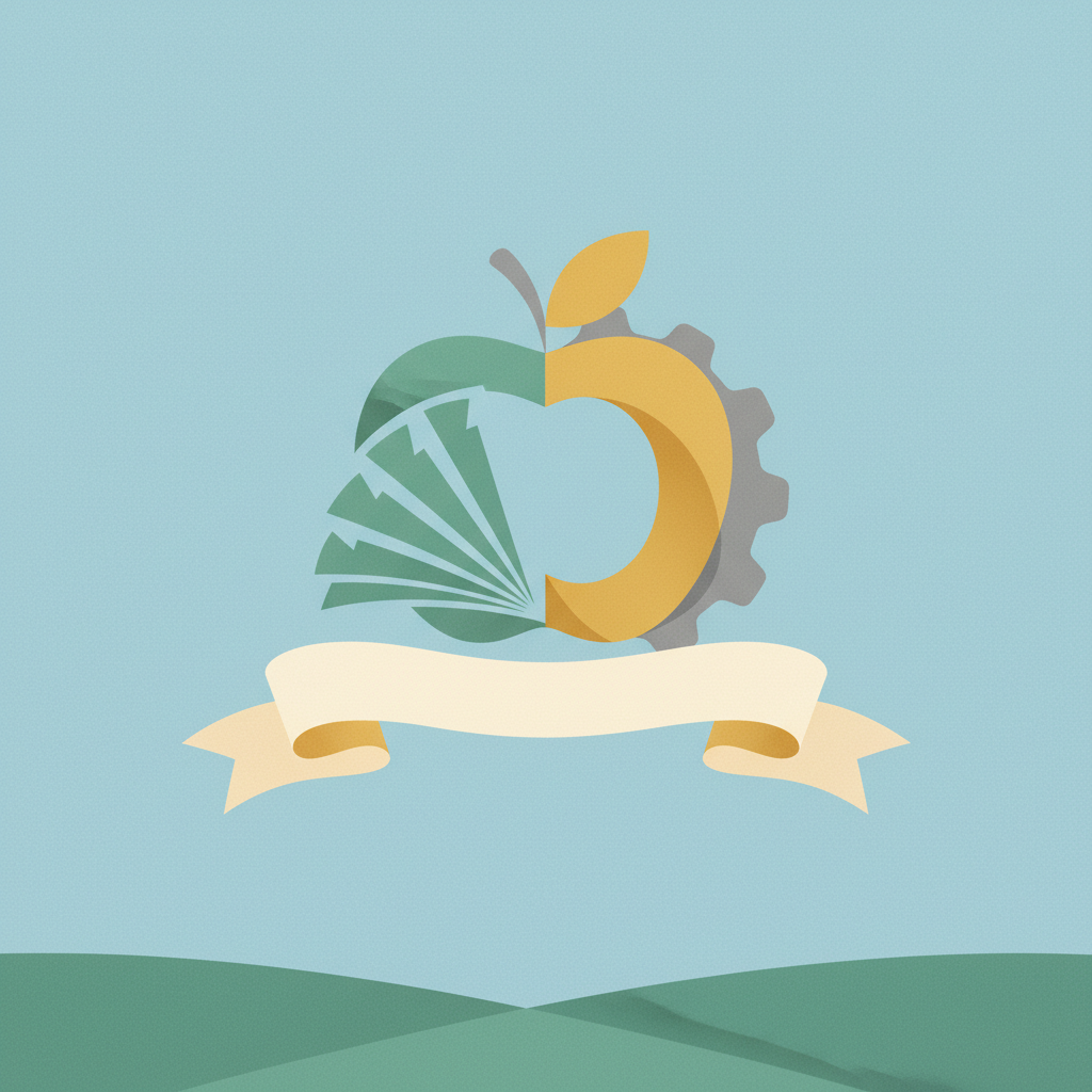 An illustration of a stylized apple symbol