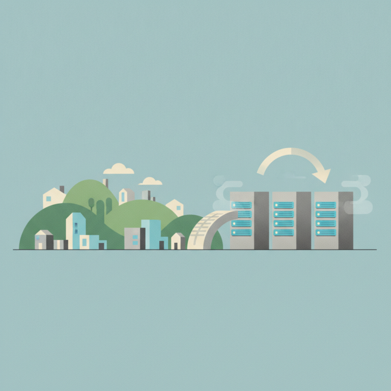 An illustration in muted green, blue,