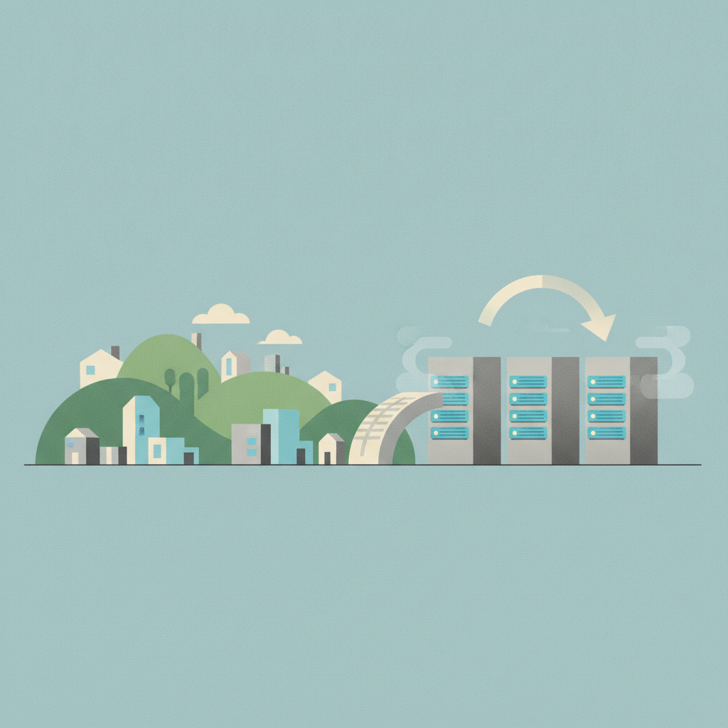 An illustration in muted green, blue,