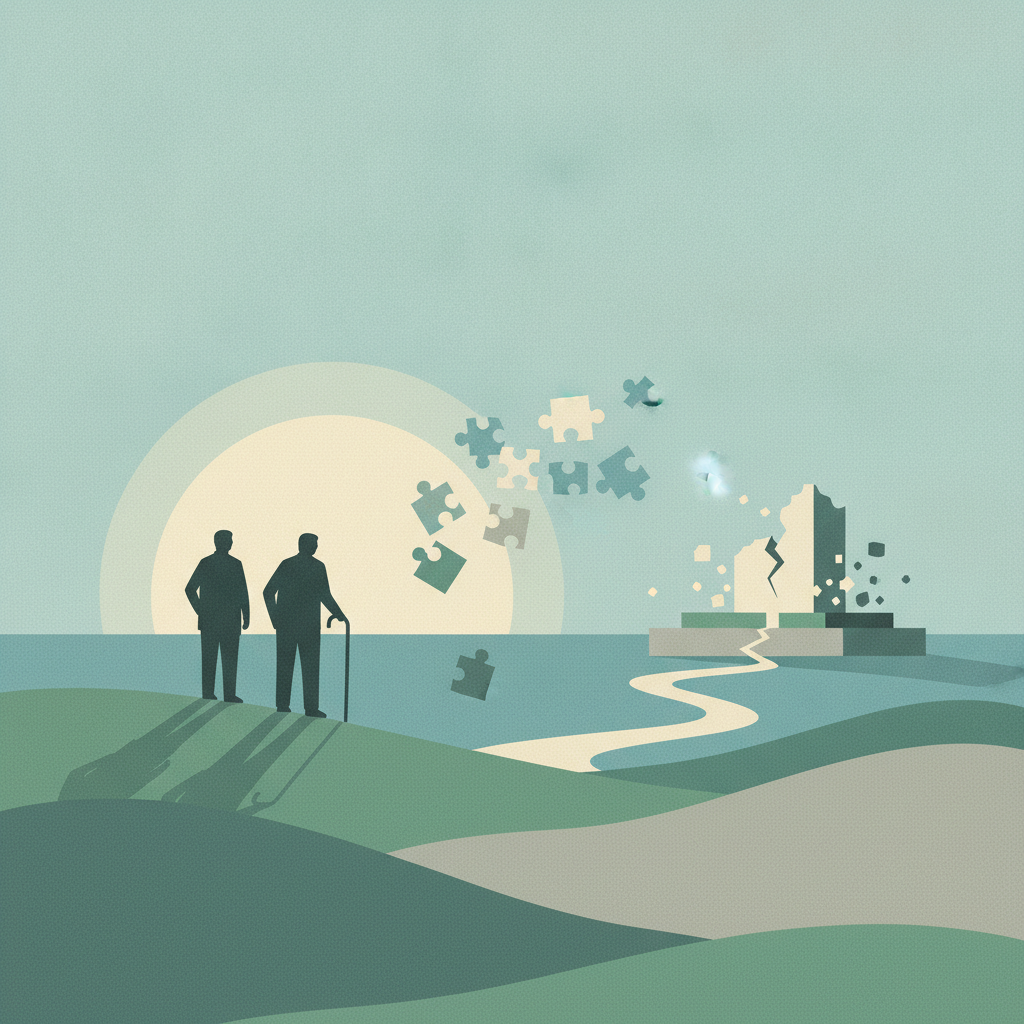 An illustration depicting two elderly men in silhouette