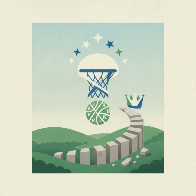 An illustration featuring a basketball hoop with