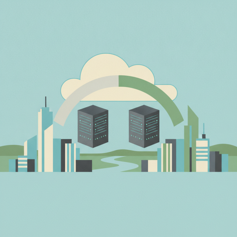 An illustration depicting two stylized city skylines