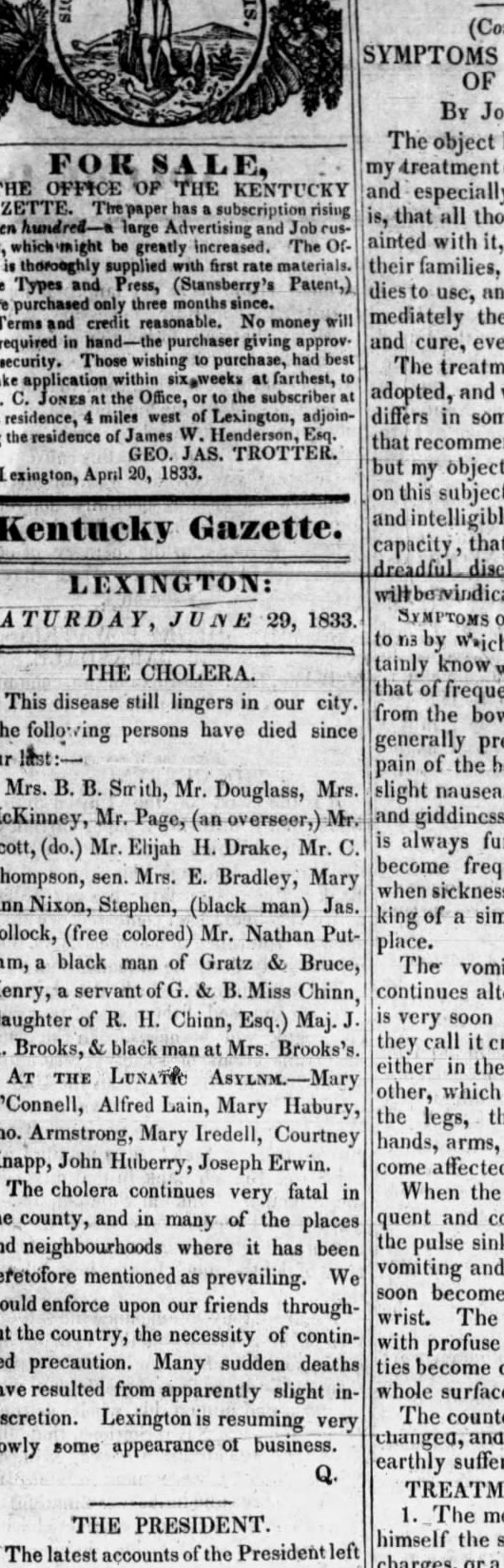 One in thirteen: the 1833 cholera epidemic, and the town drunk who buried Lexington’s dead