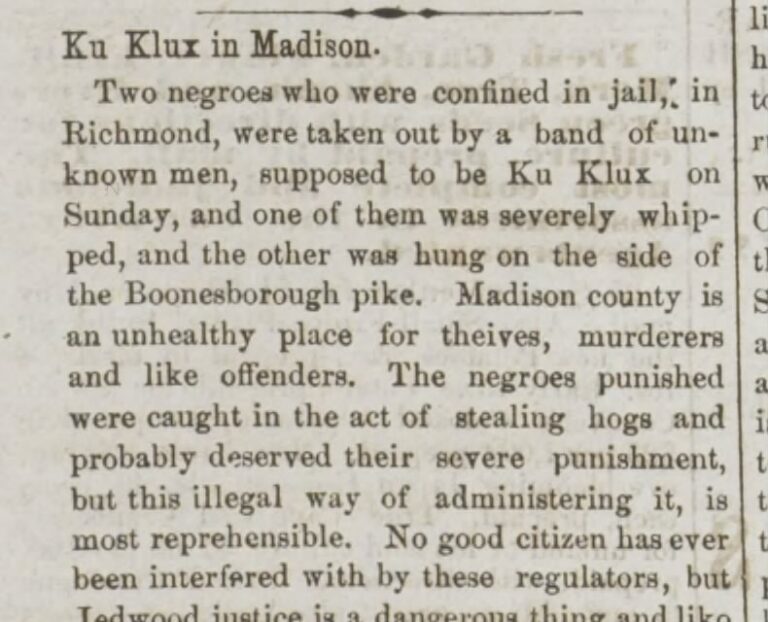Kentucky Gazette report headed “Ku Klux in Madison,” December 15, 1869