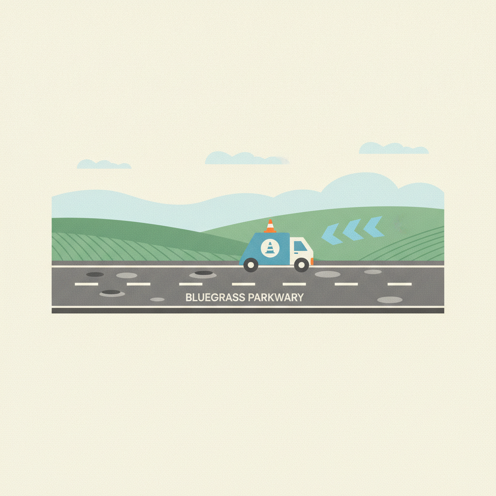 An illustration of a utility truck driving