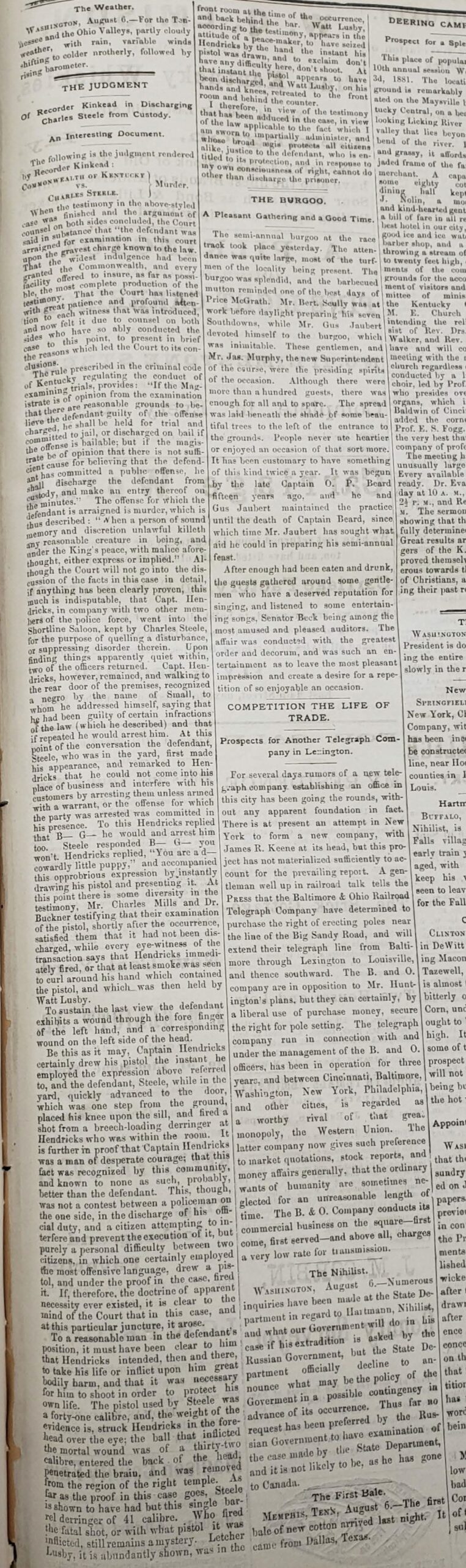 Recorder Kinkead’s judgment, as printed in the Lexington Daily Press of Aug. 6, 1881.