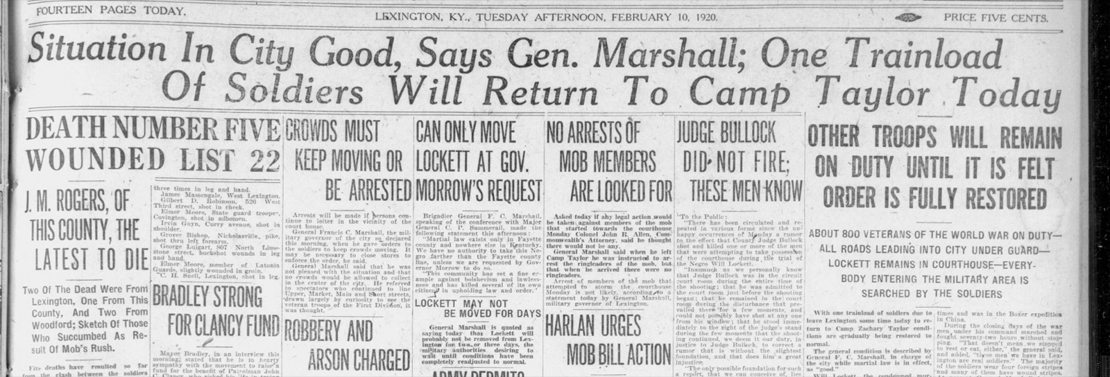 The Second Battle of Lexington: the day the courthouse mob met volley fire, Feb. 9, 1920