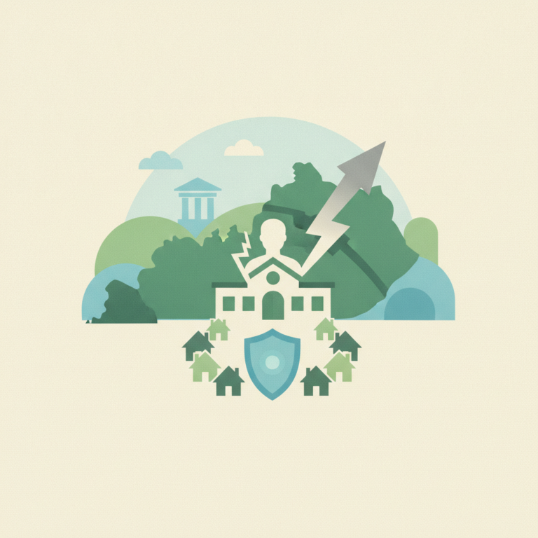 A stylized, flat illustration in shades of