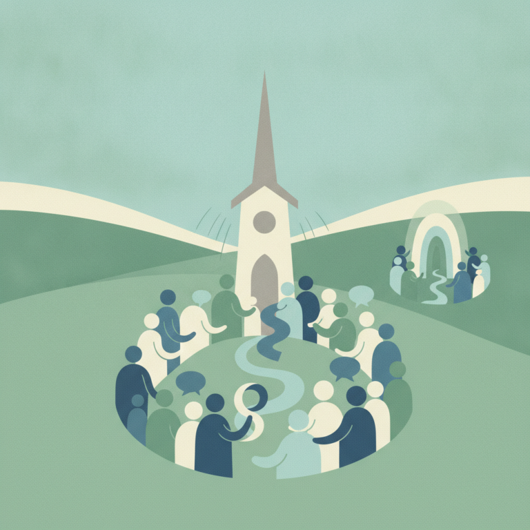 An illustration of a church
