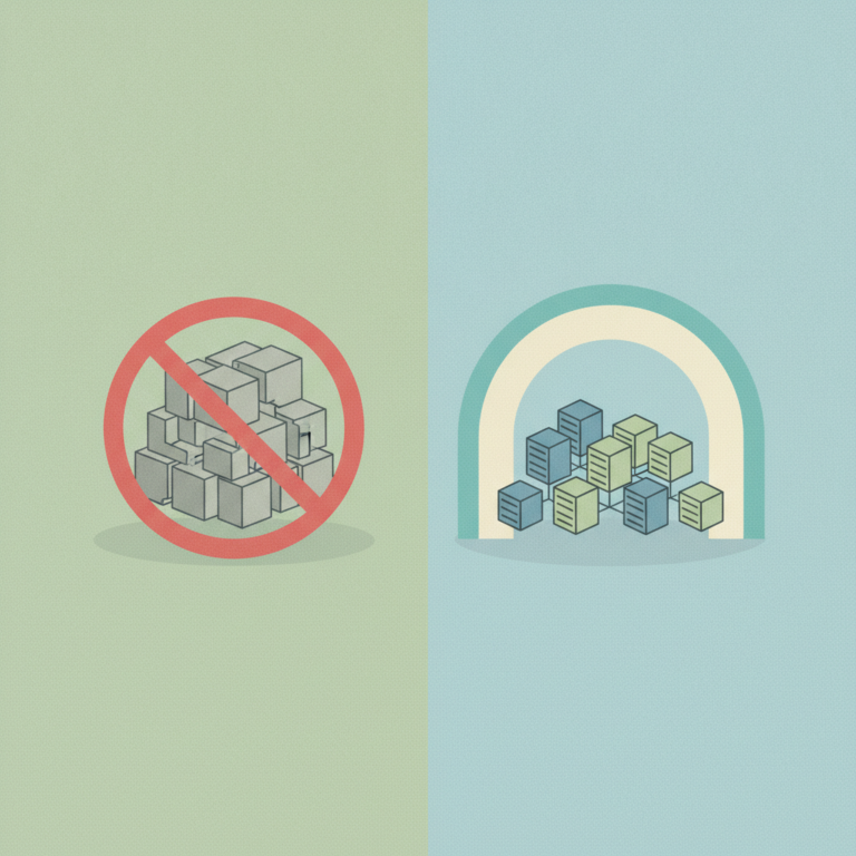 An illustration divided into two halves representing