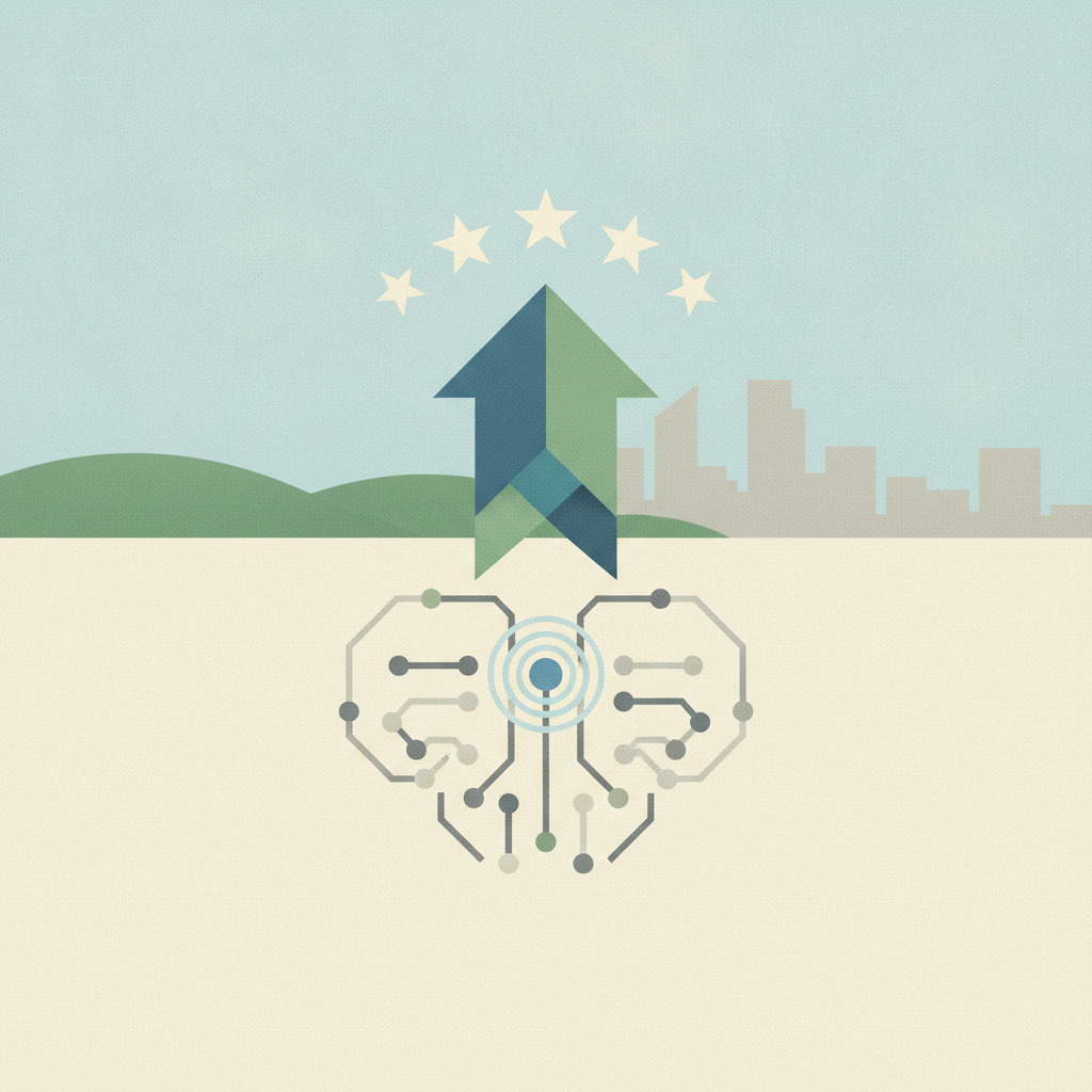 An abstract, minimalist graphic depicting growth and
