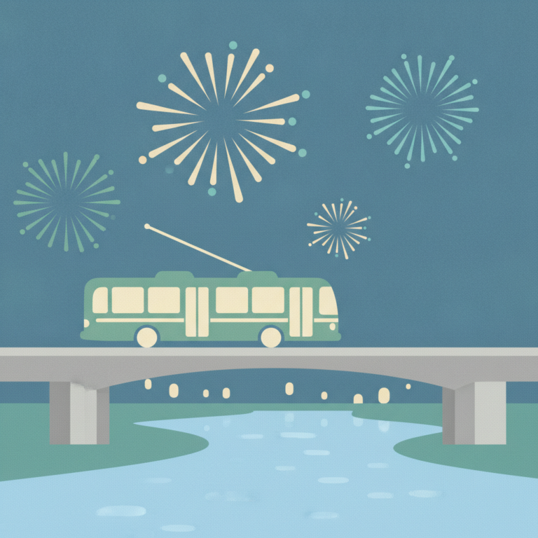 An illustration of a green electric bus