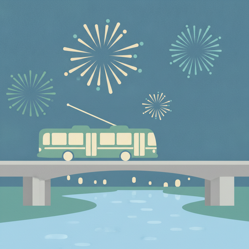 An illustration of a green electric bus