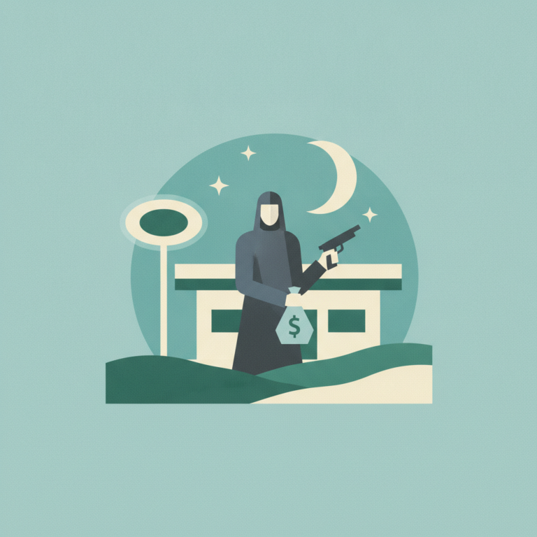 A minimalist vector illustration of a hooded robber