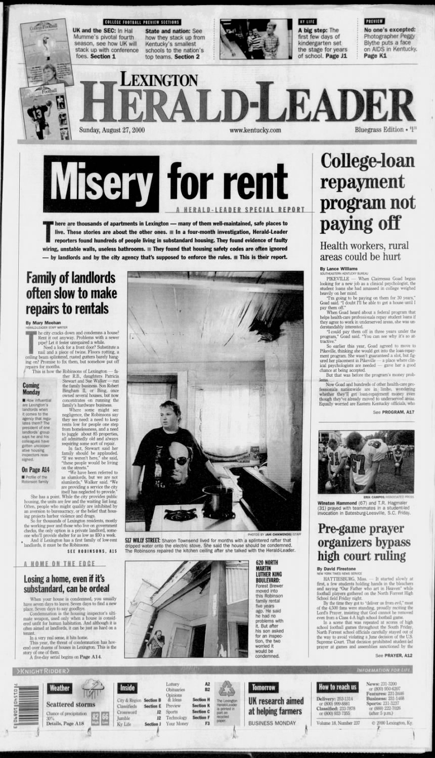 Misery for Rent: the 2000 investigation that blew up Lexington code enforcement — and still reads like today’s news