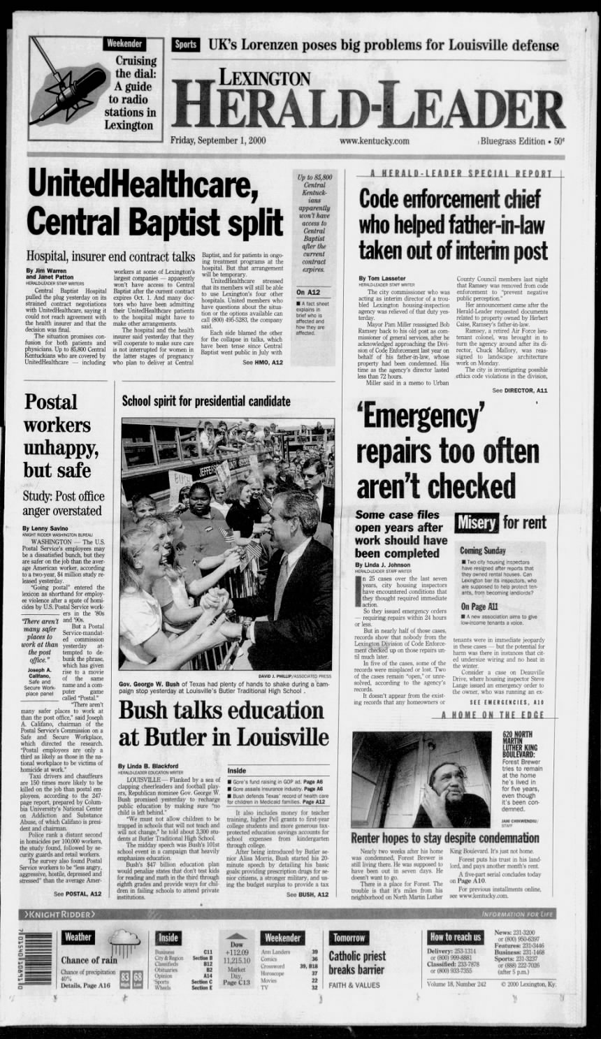 Herald-Leader front page, Sept. 1, 2000