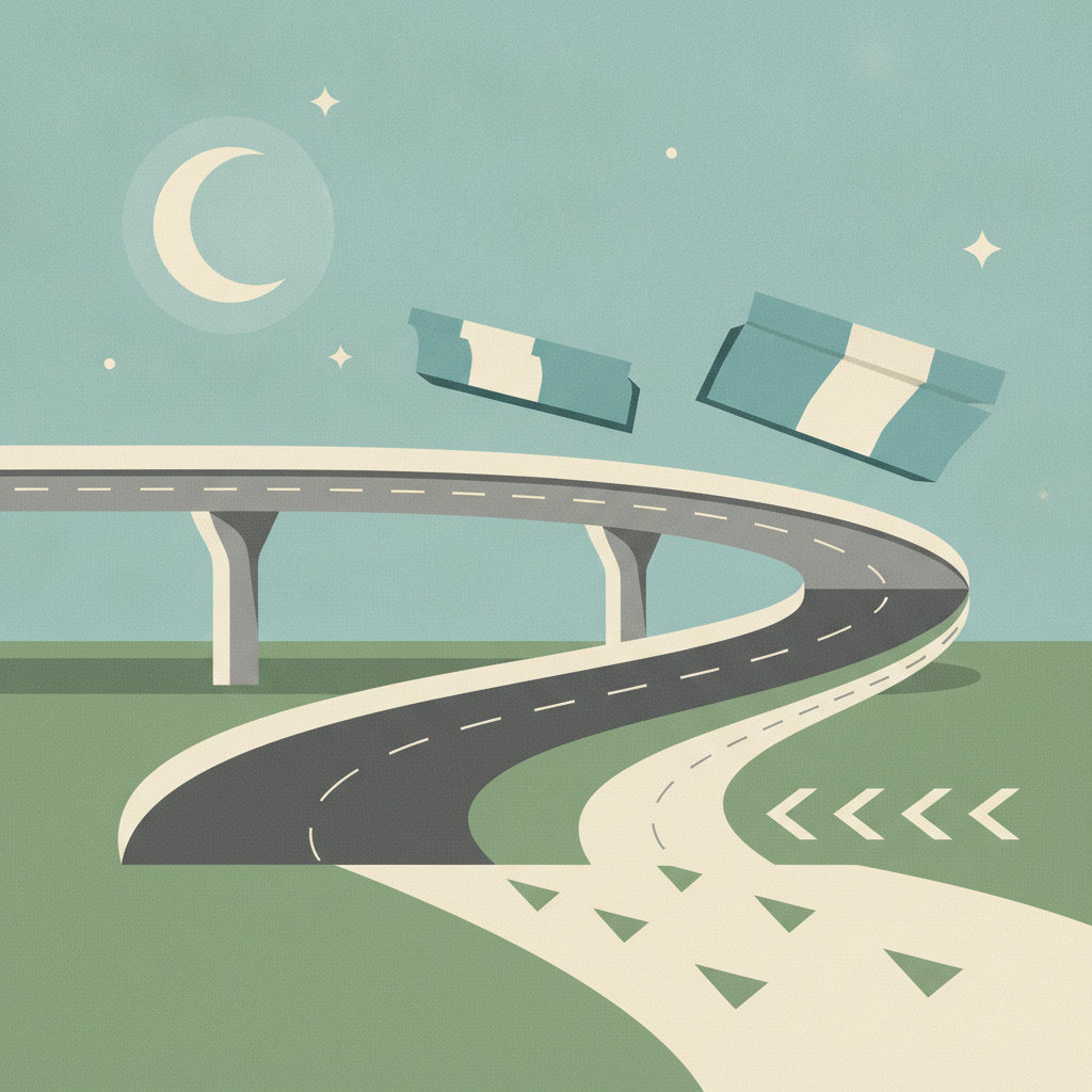 An illustration of a winding highway