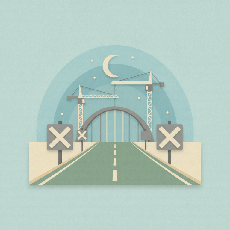 An illustration depicting a road closure at night