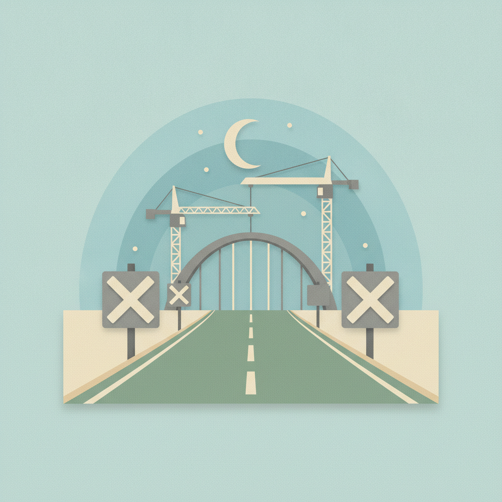 An illustration depicting a road closure at night