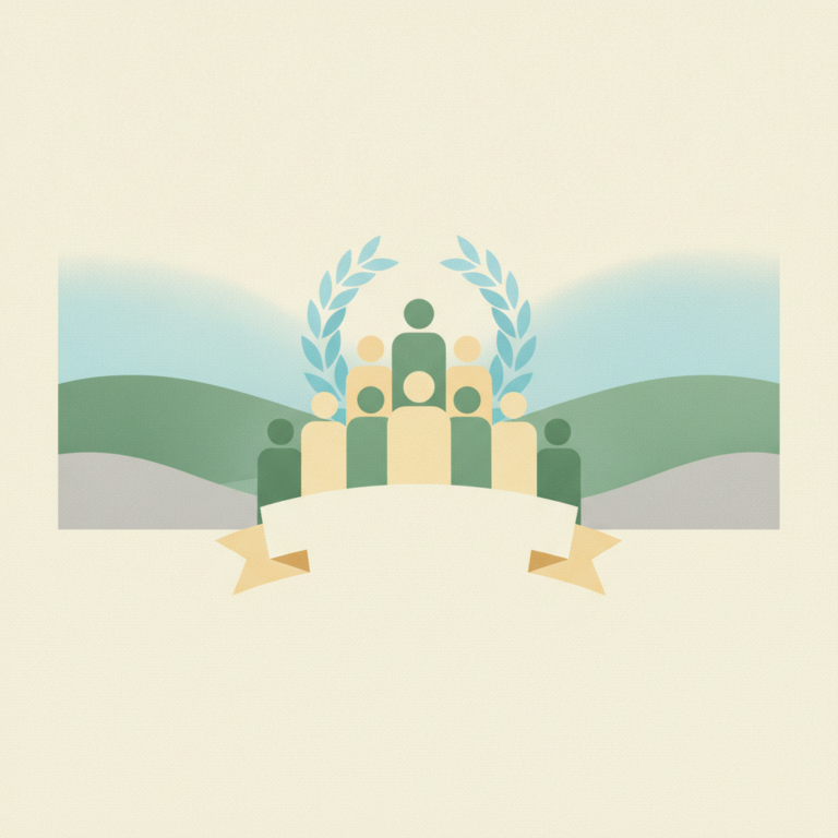 An illustration featuring seven stylized human figures arranged
