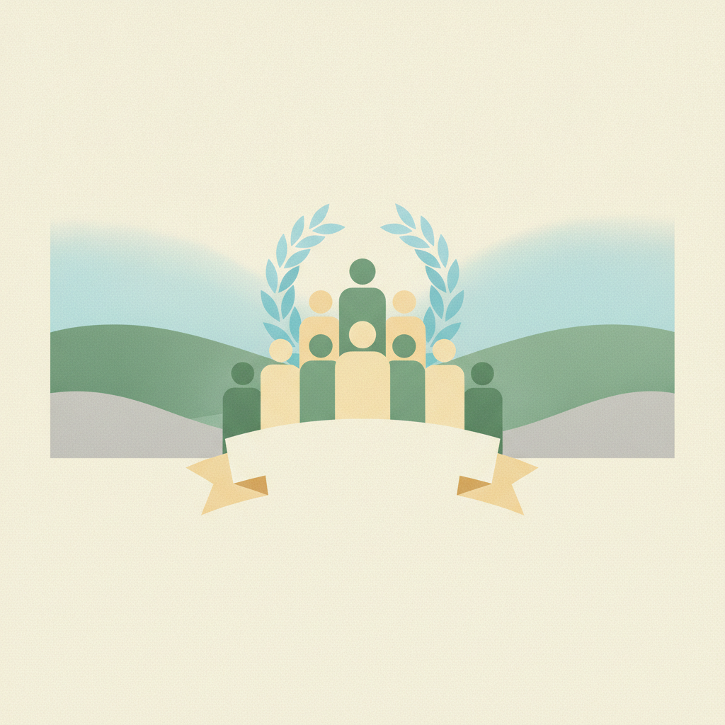 An illustration featuring seven stylized human figures arranged