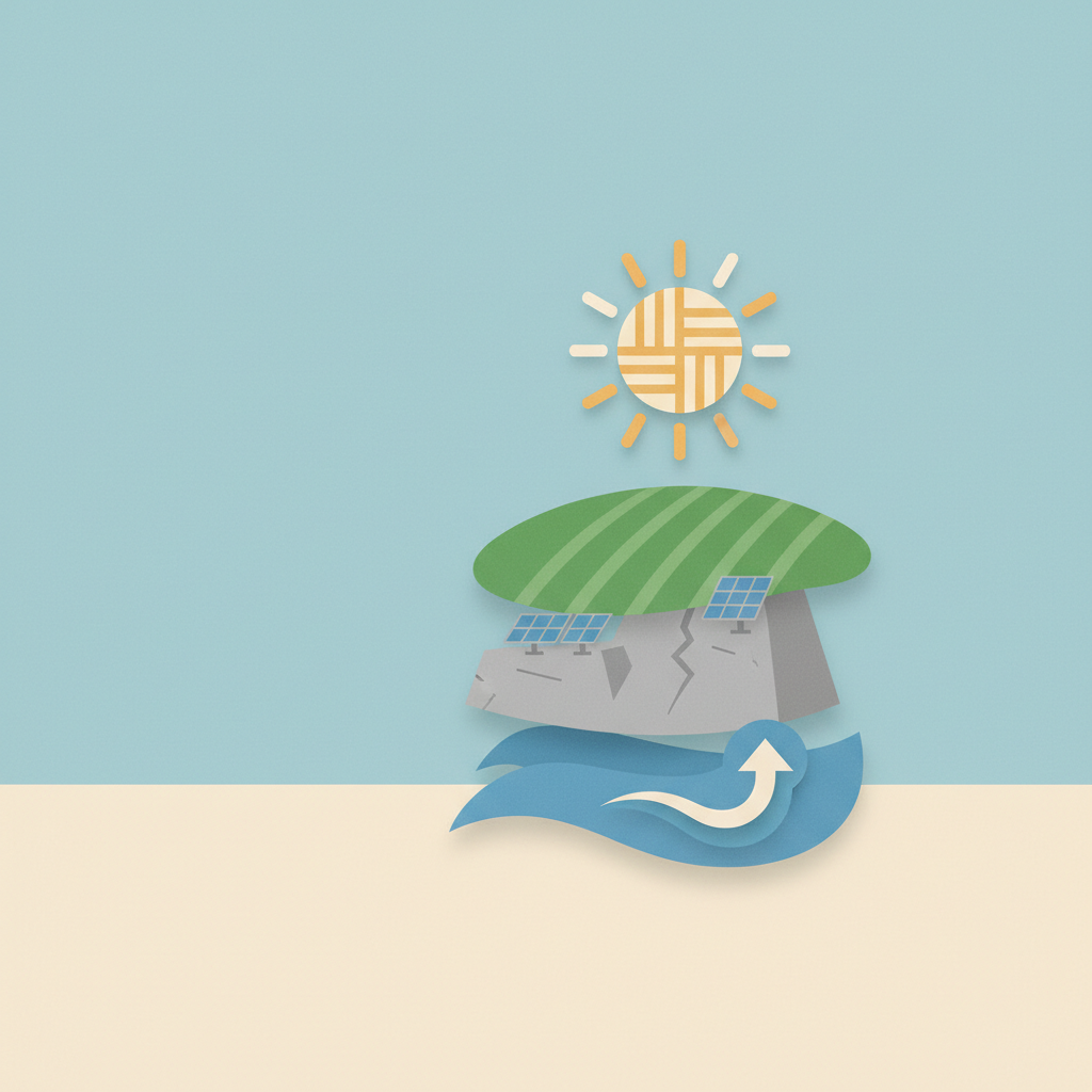 An illustration in a stylized, layered paper
