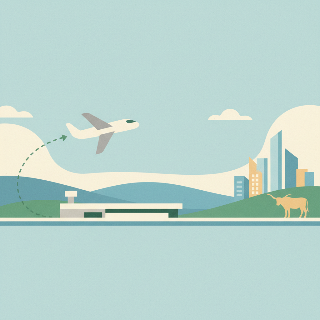 An illustration representing a nonstop flight path,