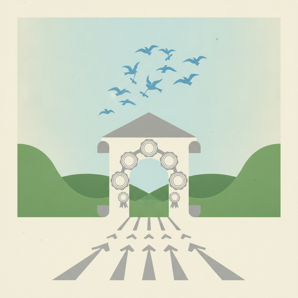 An illustration featuring an archway decorated