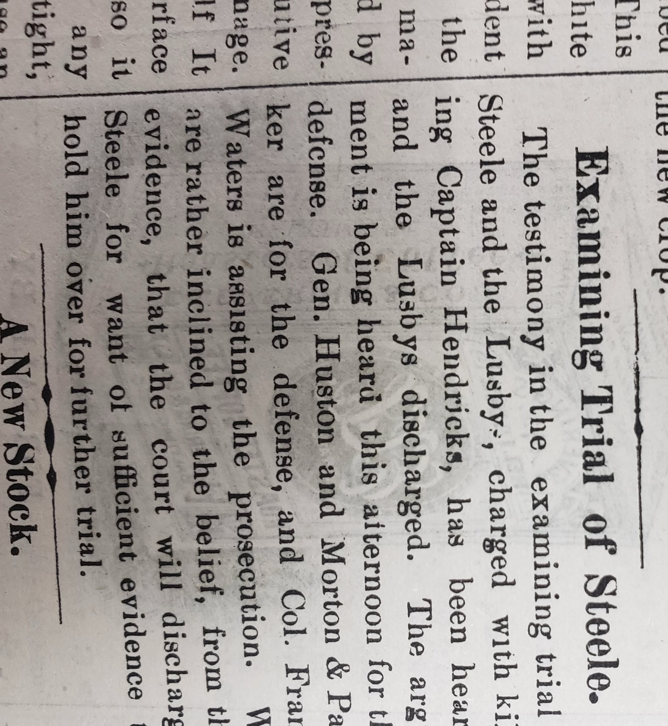 “Examining Trial of Steele.” — Lexington Daily Transcript.