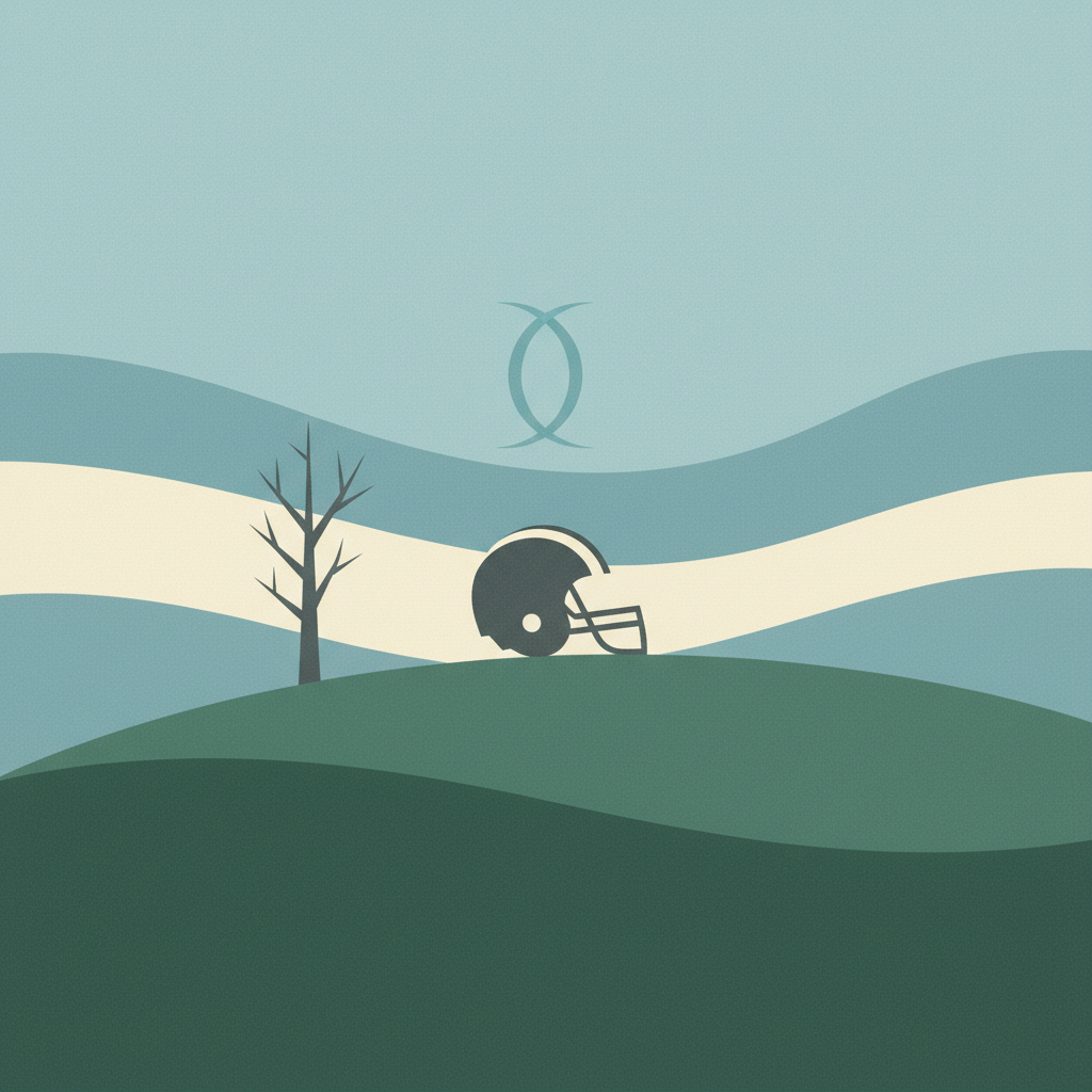 An artistic minimalist illustration depicting a football helmet