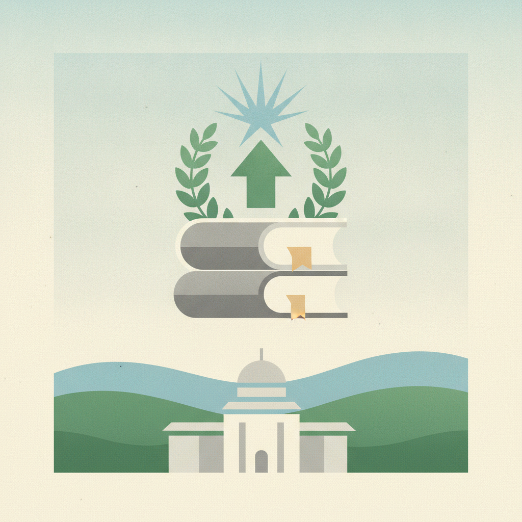 An illustration featuring a university building