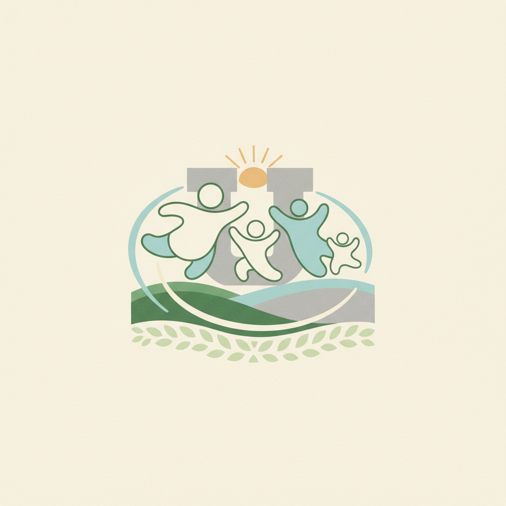An illustrated logo featuring a stylized grey letter