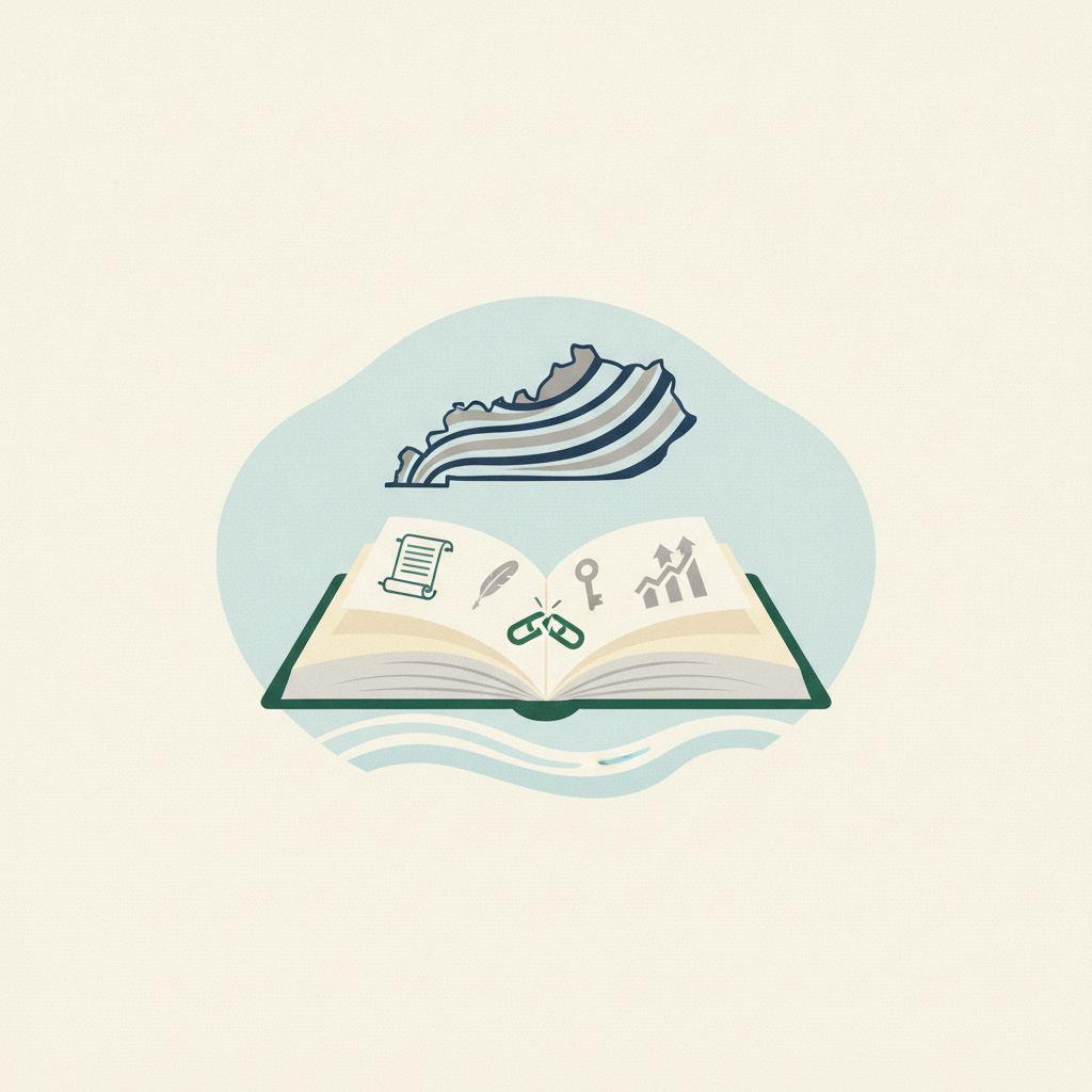An illustration featuring an open book set against